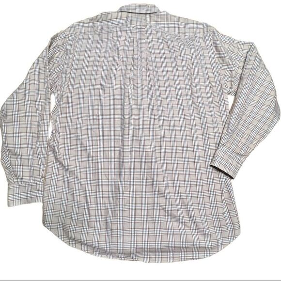 Men’s Faconnable Classique Small Tan Brown & Blue Plaid Button Down - Picture 5 of 6